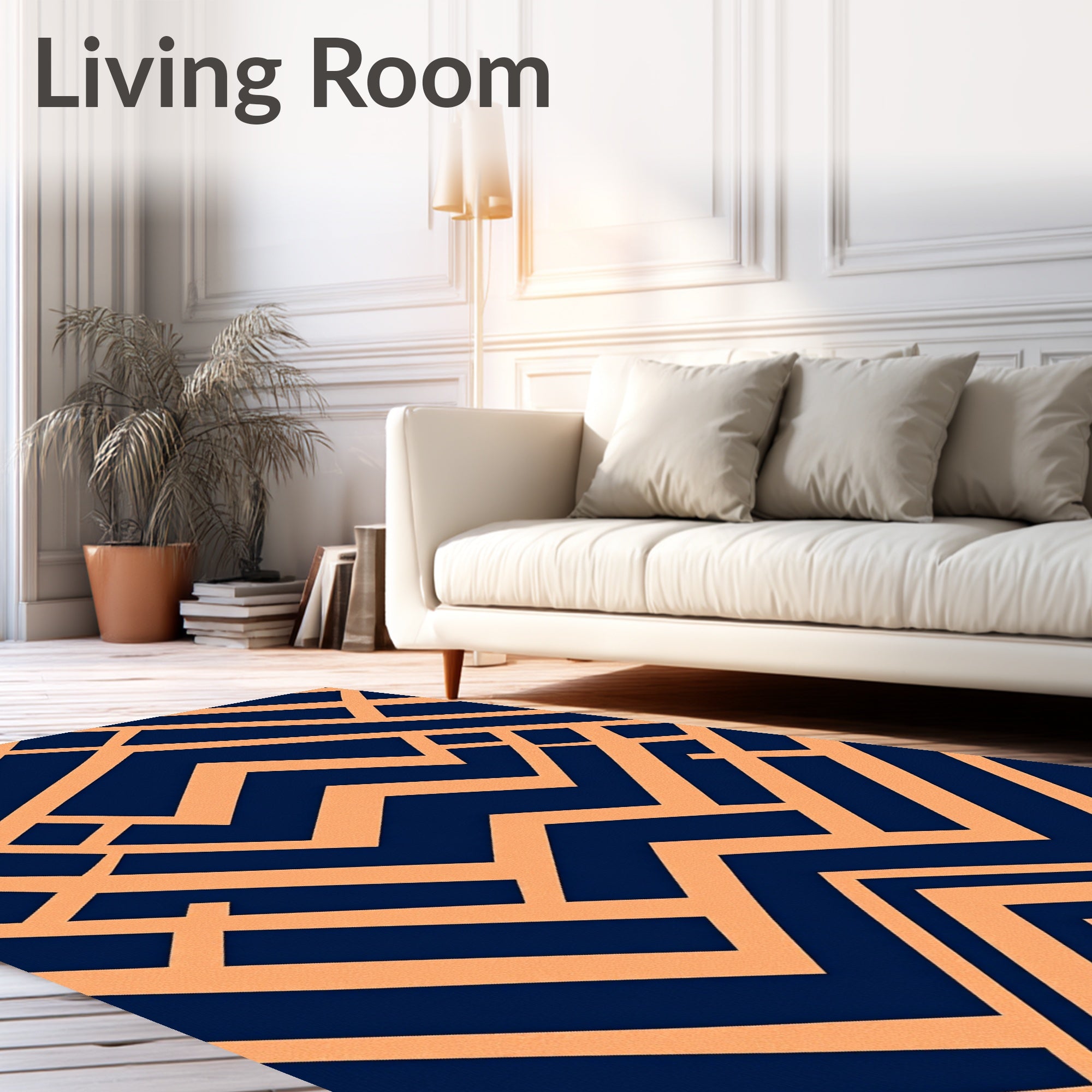 Deep Navy Peach Geometric Angles Rug