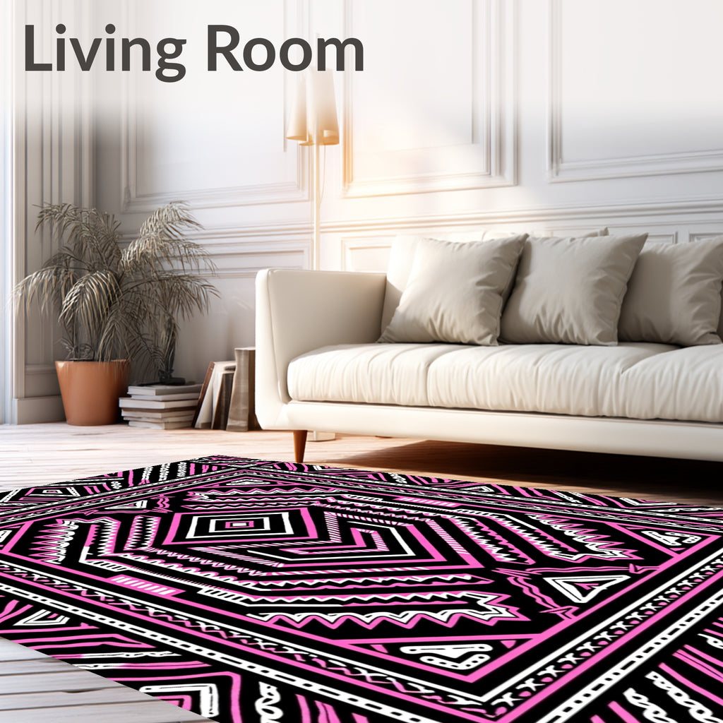 Bold Pink Geometric Tribal Medallion Rug