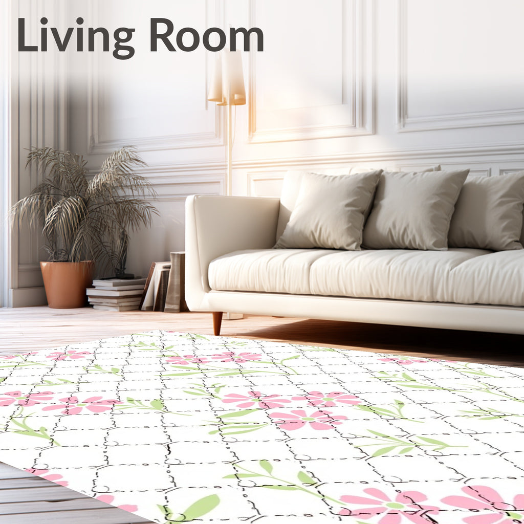 Pastel Pink Floral Quilted Lattice Rug