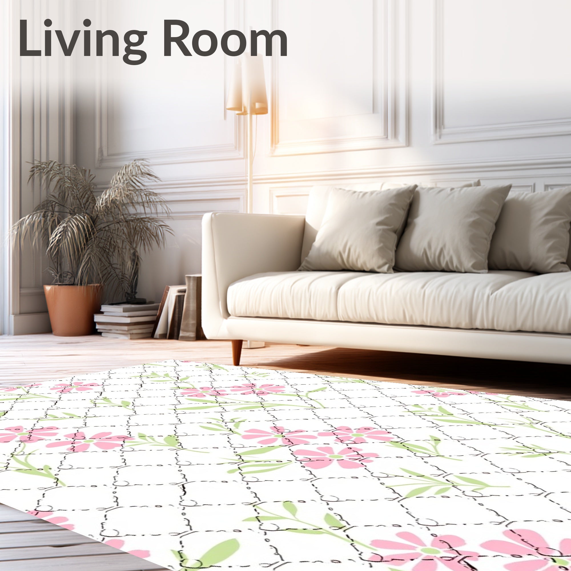 Pastel Pink Floral Quilted Lattice Rug