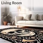 Cream Skull with Black Ornate Border Rug