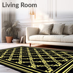 Art Deco Black Golden Geometric Lattice Rug