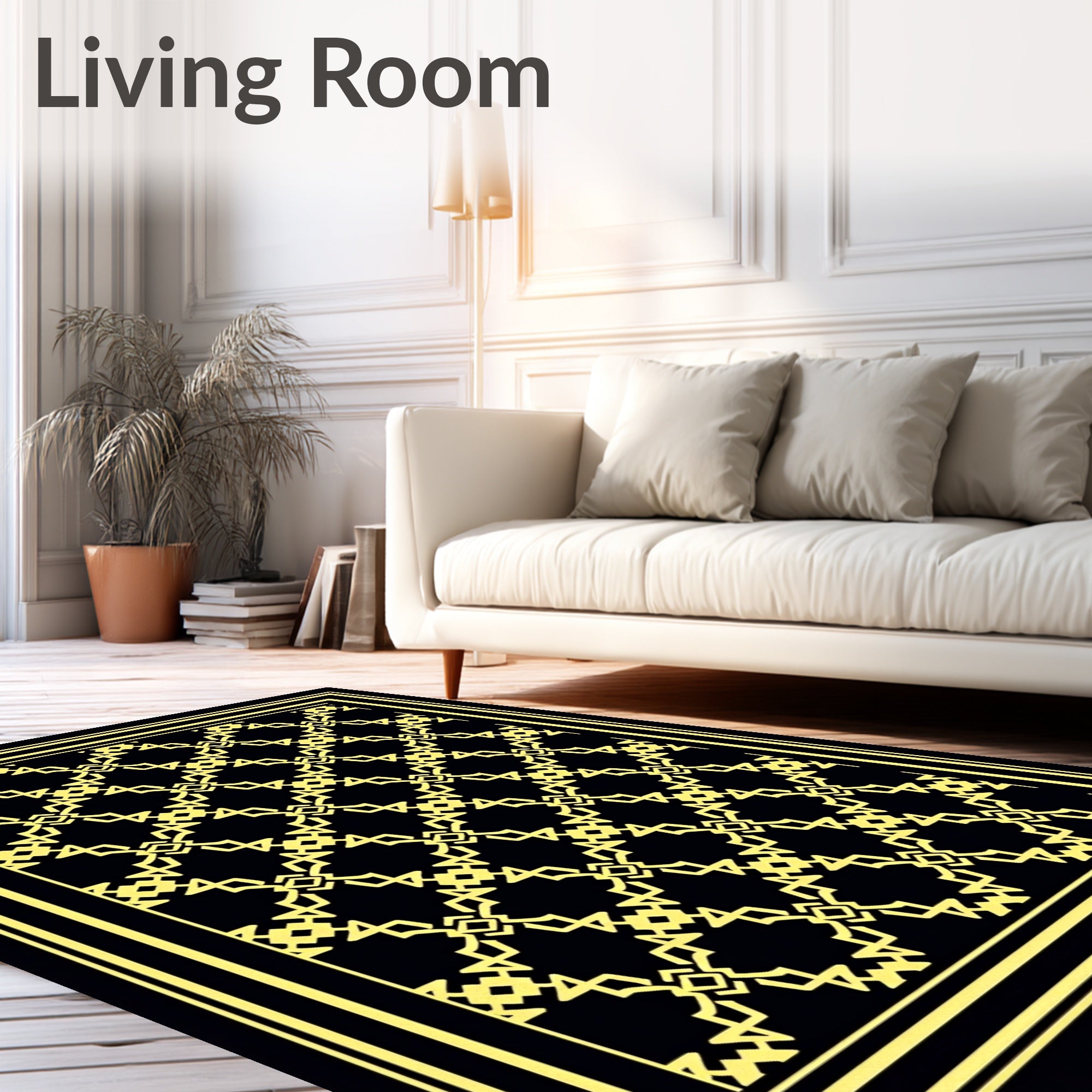 Art Deco Black Golden Geometric Lattice Rug