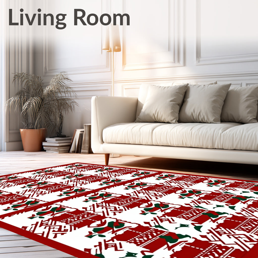 Red Green Geometric Checkerboard Imprint Rug