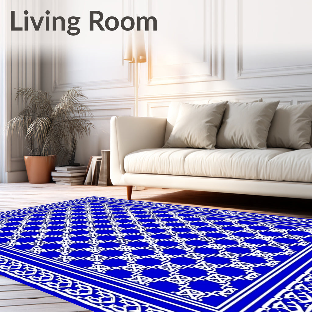 Royal Blue White Geometric Tessellation Rug