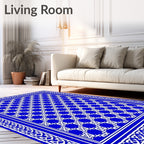 Royal Blue White Geometric Tessellation Rug