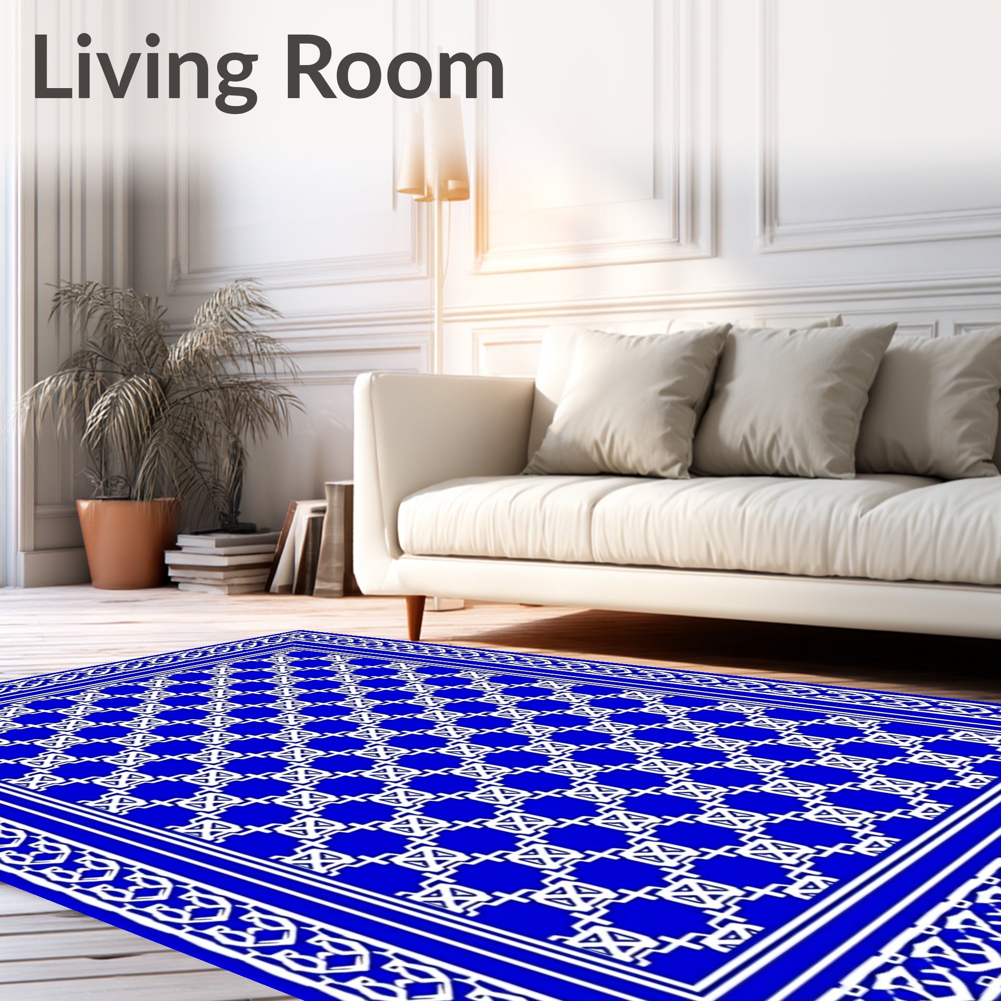Royal Blue White Geometric Tessellation Rug