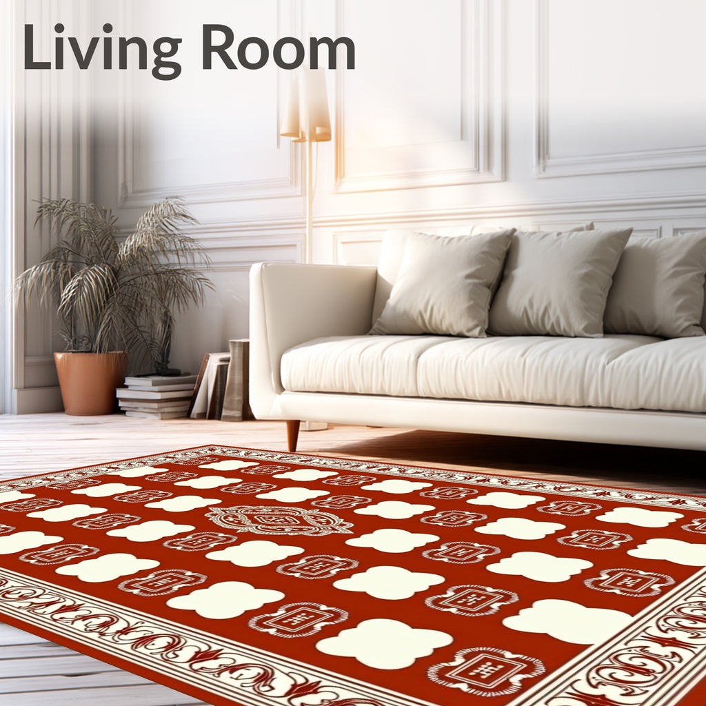 Crimson Cream Vintage Ornamental Lattice Rug