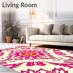 Hot Pink Floral Mandala Cream Rug