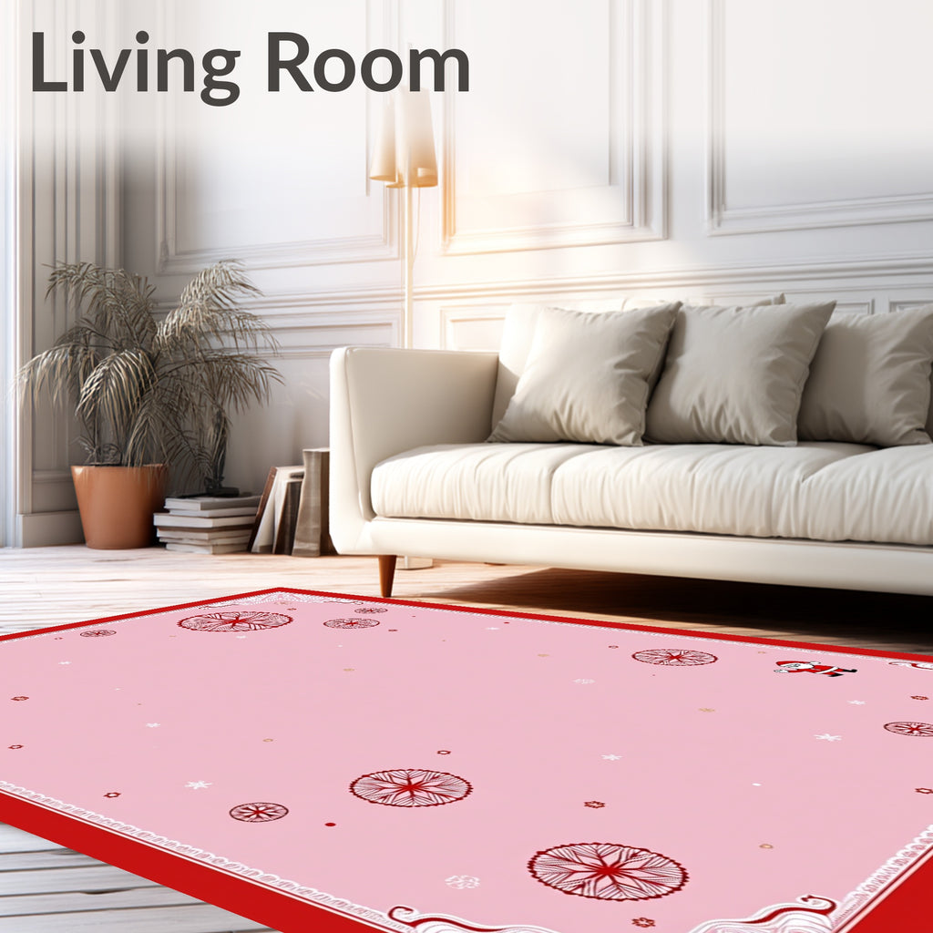 Pink Red Snowflake Santa Snowfall Rug