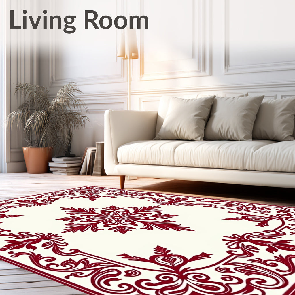 Deep Red Floral Medallion Square Rug