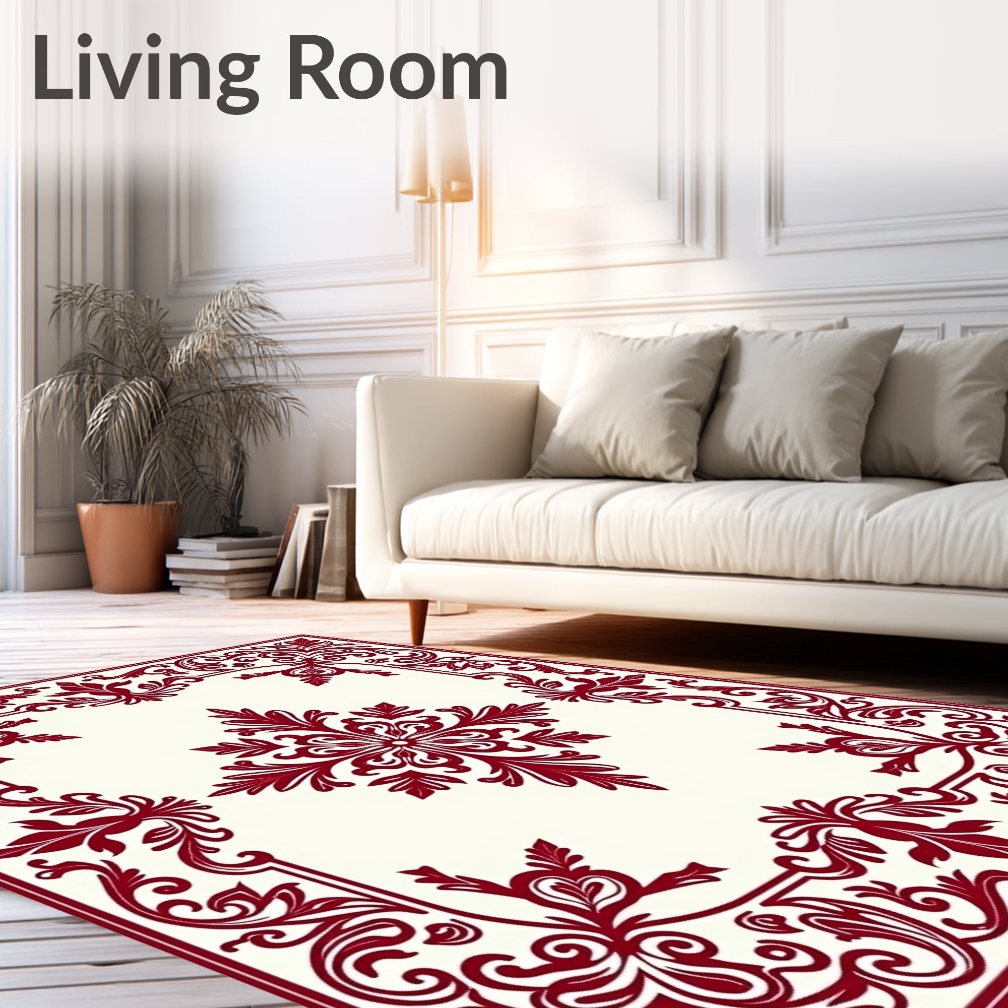 Deep Red Floral Medallion Square Rug