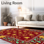 Regal Crimson Floral Vine Border Rug