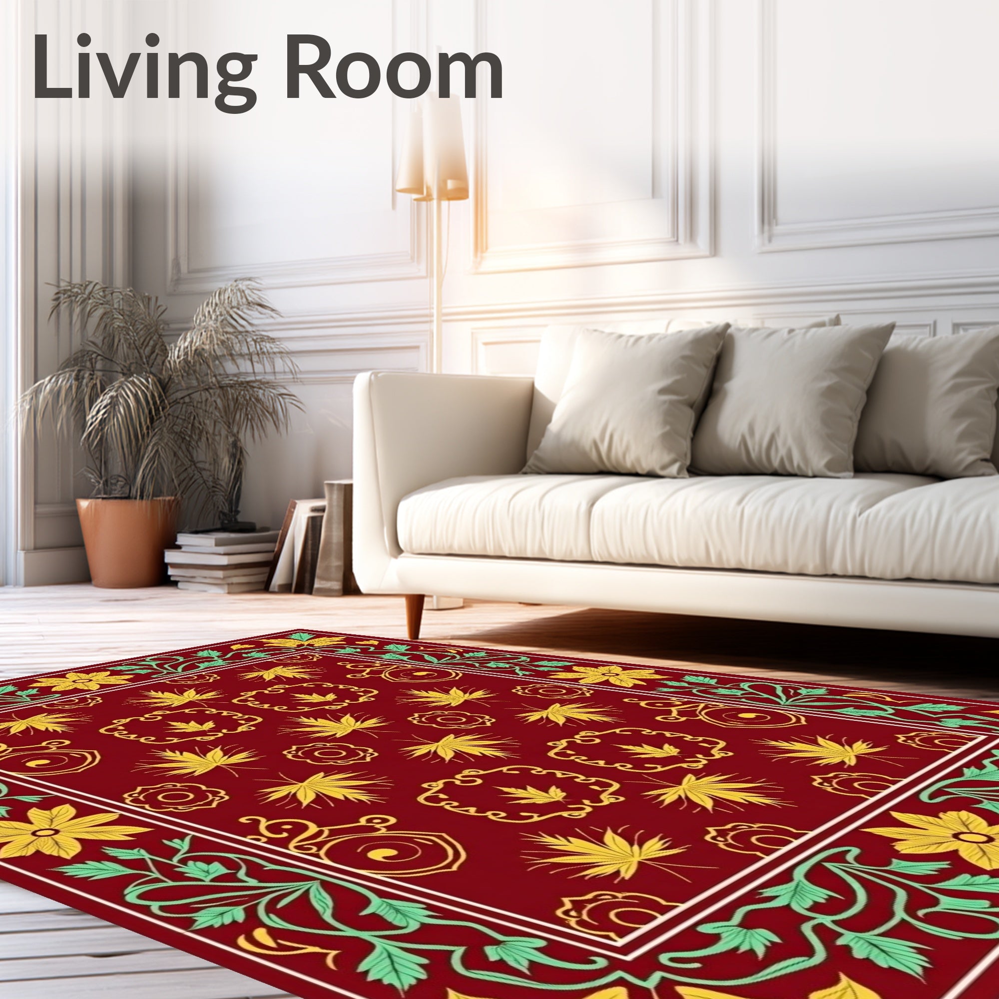 Regal Crimson Floral Vine Border Rug