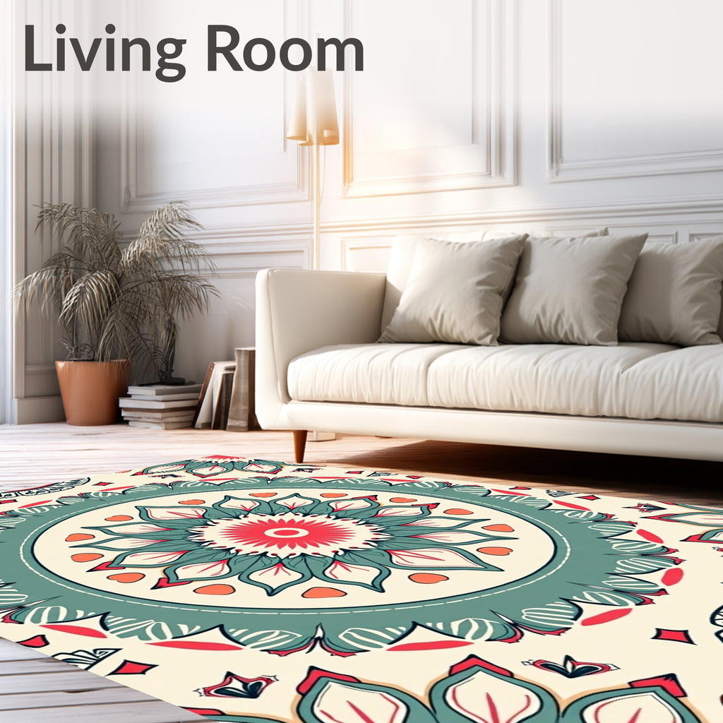 Coral Teal Floral Medallion Rug
