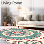 Coral Teal Floral Medallion Rug