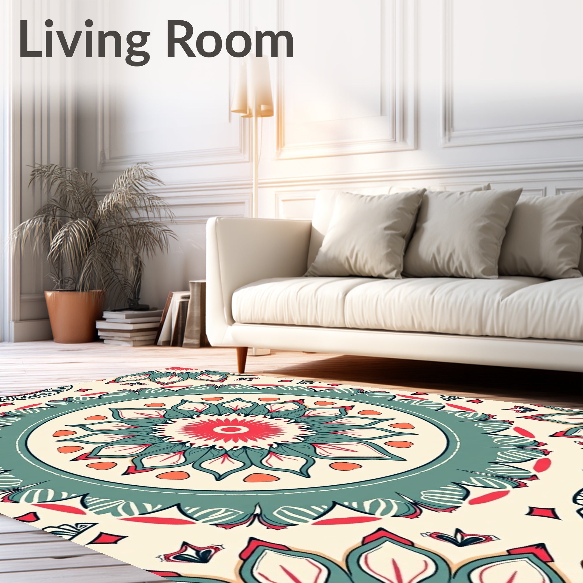 Coral Teal Floral Medallion Rug