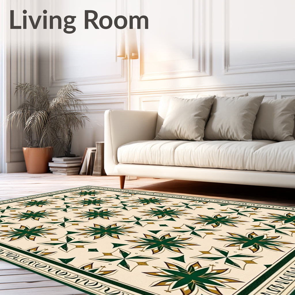 Green Gold Blossom Square Layout Rug