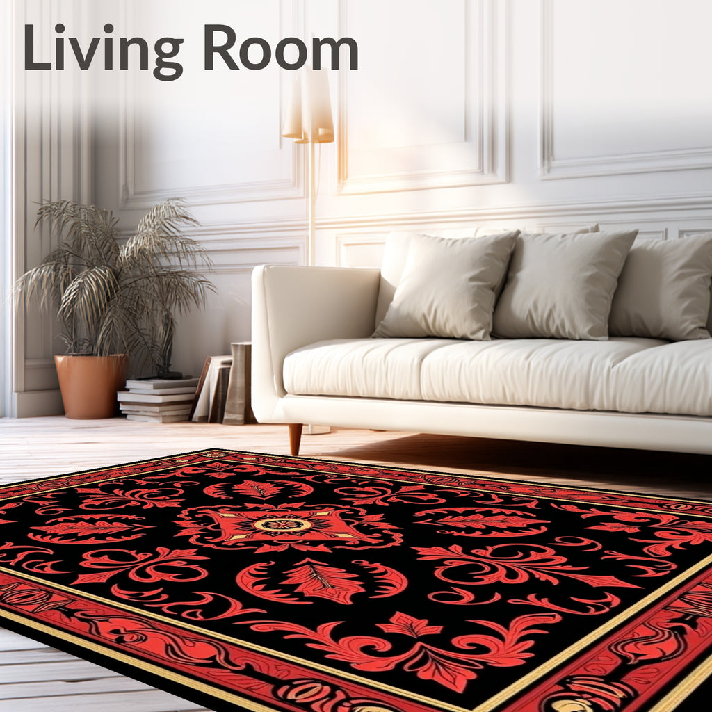 Vibrant Red Floral Medallion Centerpiece Rug