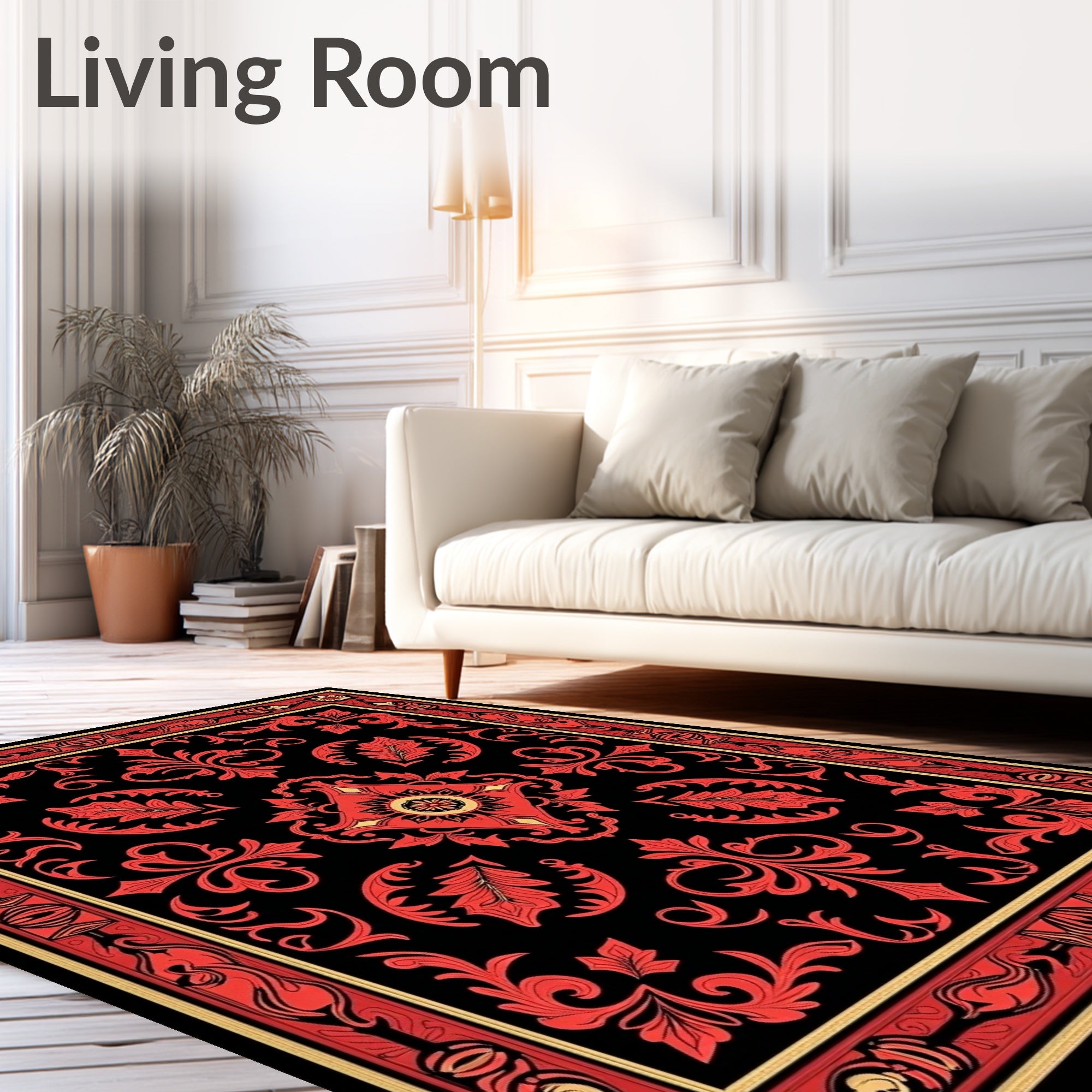 Vibrant Red Floral Medallion Centerpiece Rug