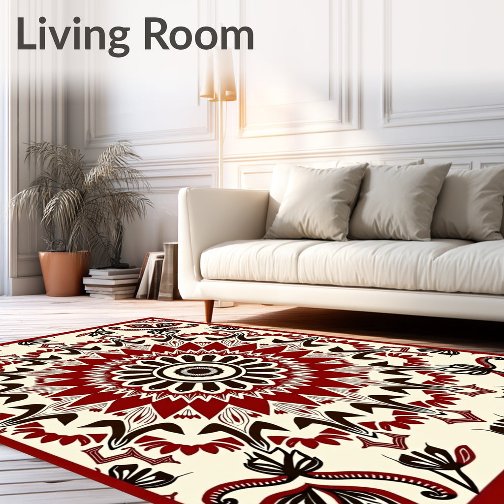 Crimson Medallion Floral Mandala Rug