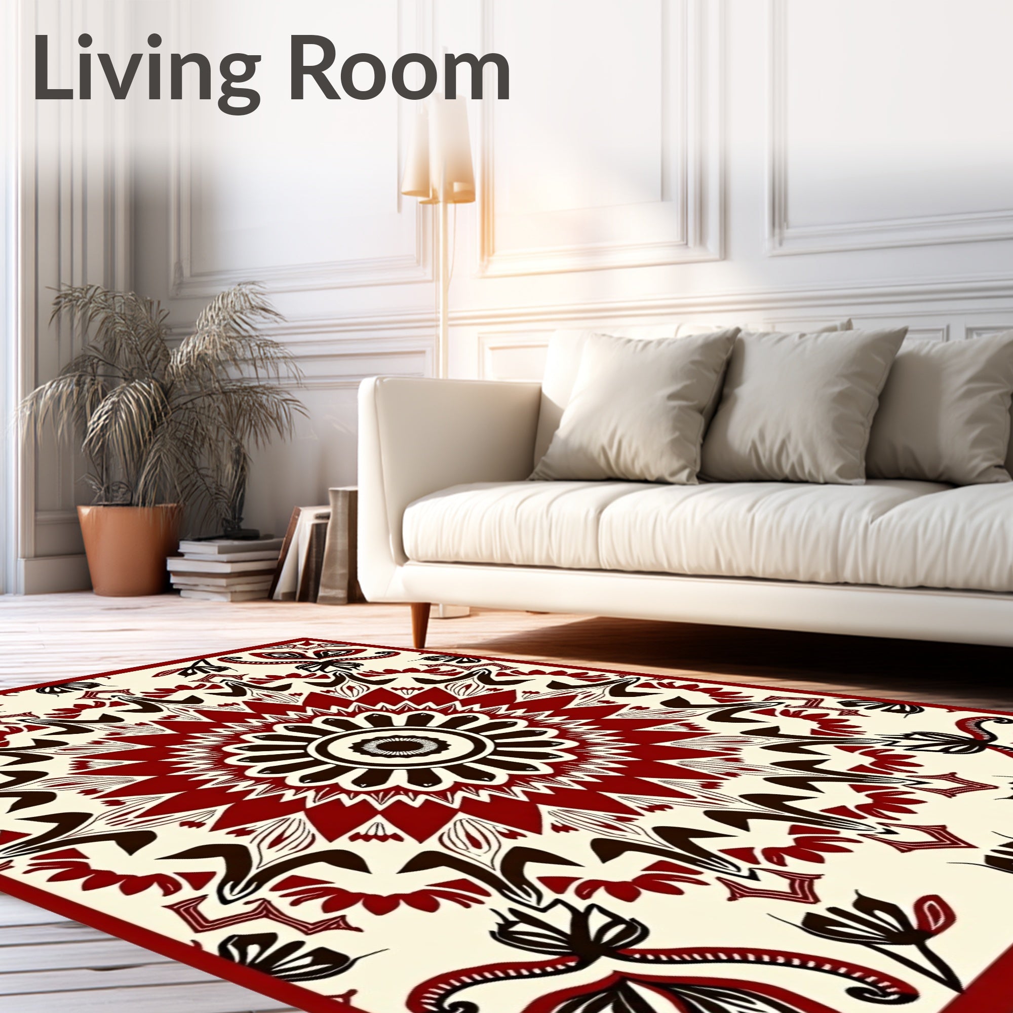 Crimson Medallion Floral Mandala Rug