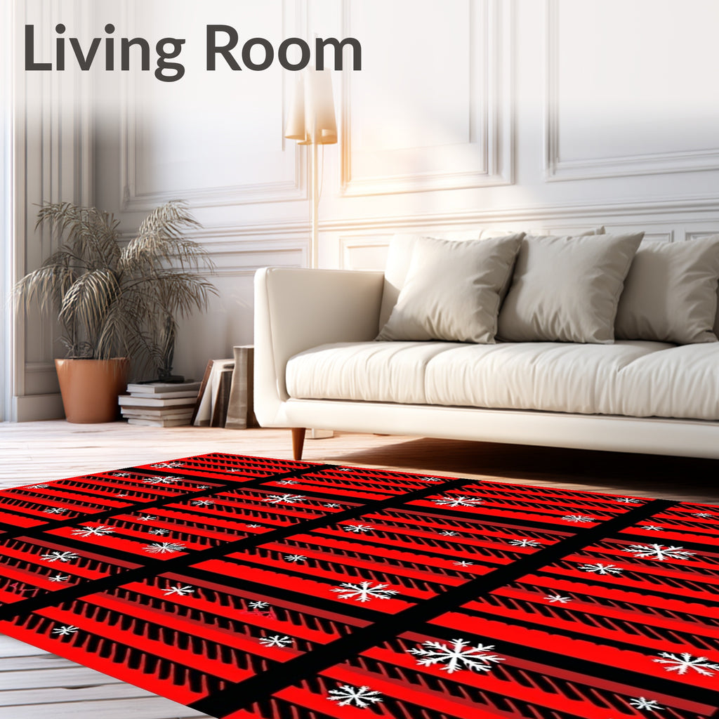 Red Black Snowflake Stripes Rug