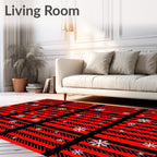 Red Black Snowflake Stripes Rug