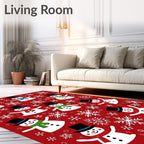 Festive Snowman With Snowflakes Red Rug