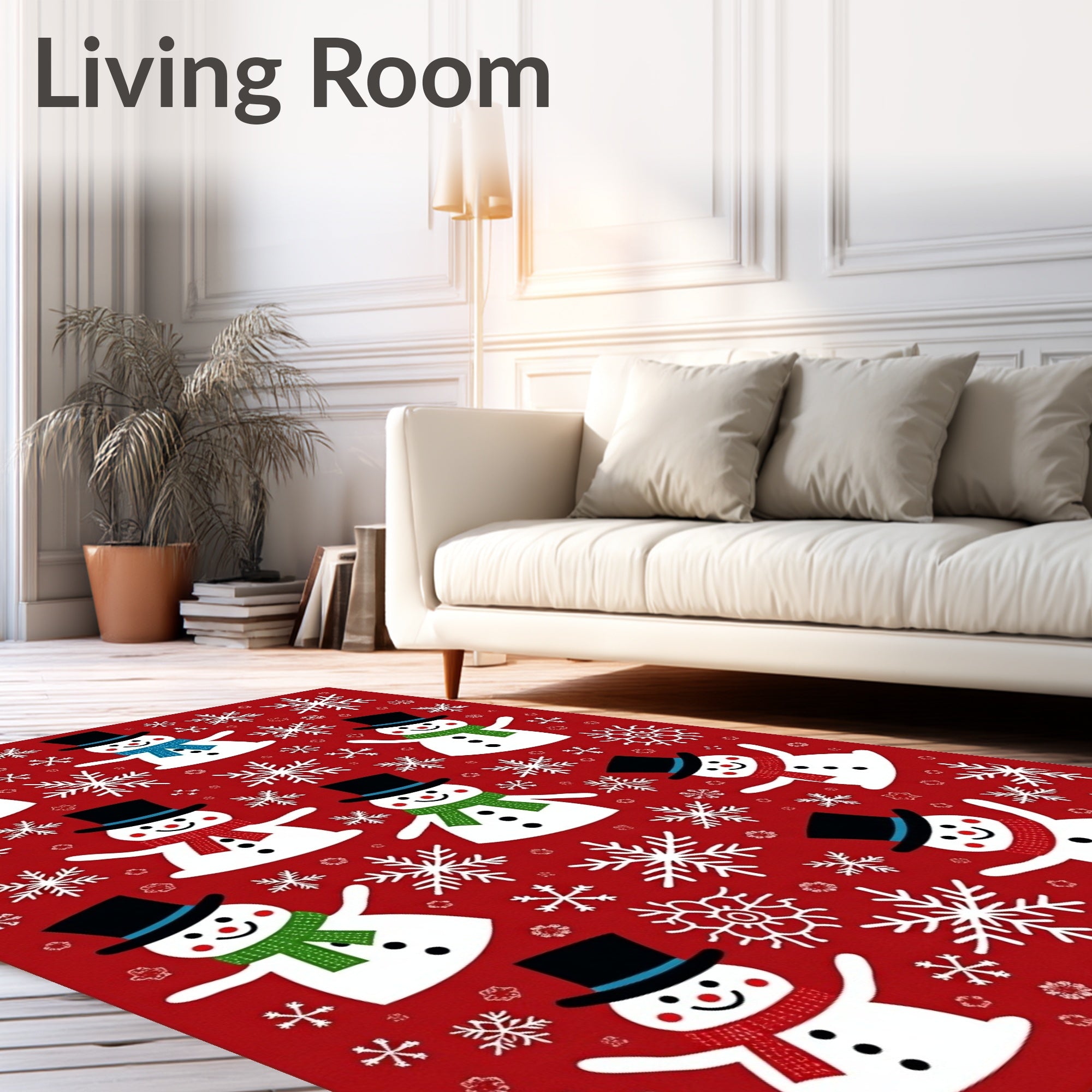 Festive Snowman With Snowflakes Red Rug