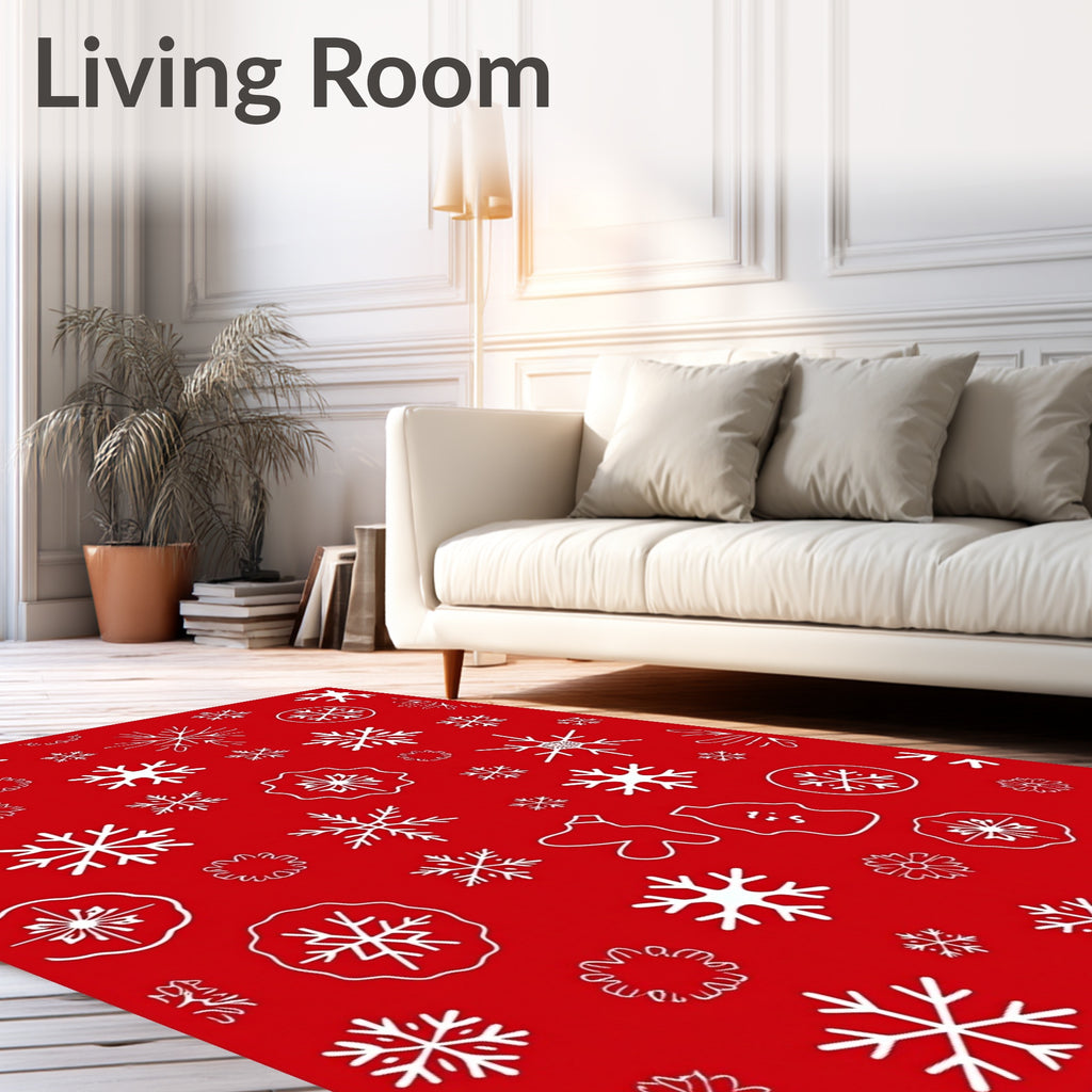 White Snowflakes On Red Field Rug