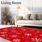 White Snowflakes On Red Field Rug