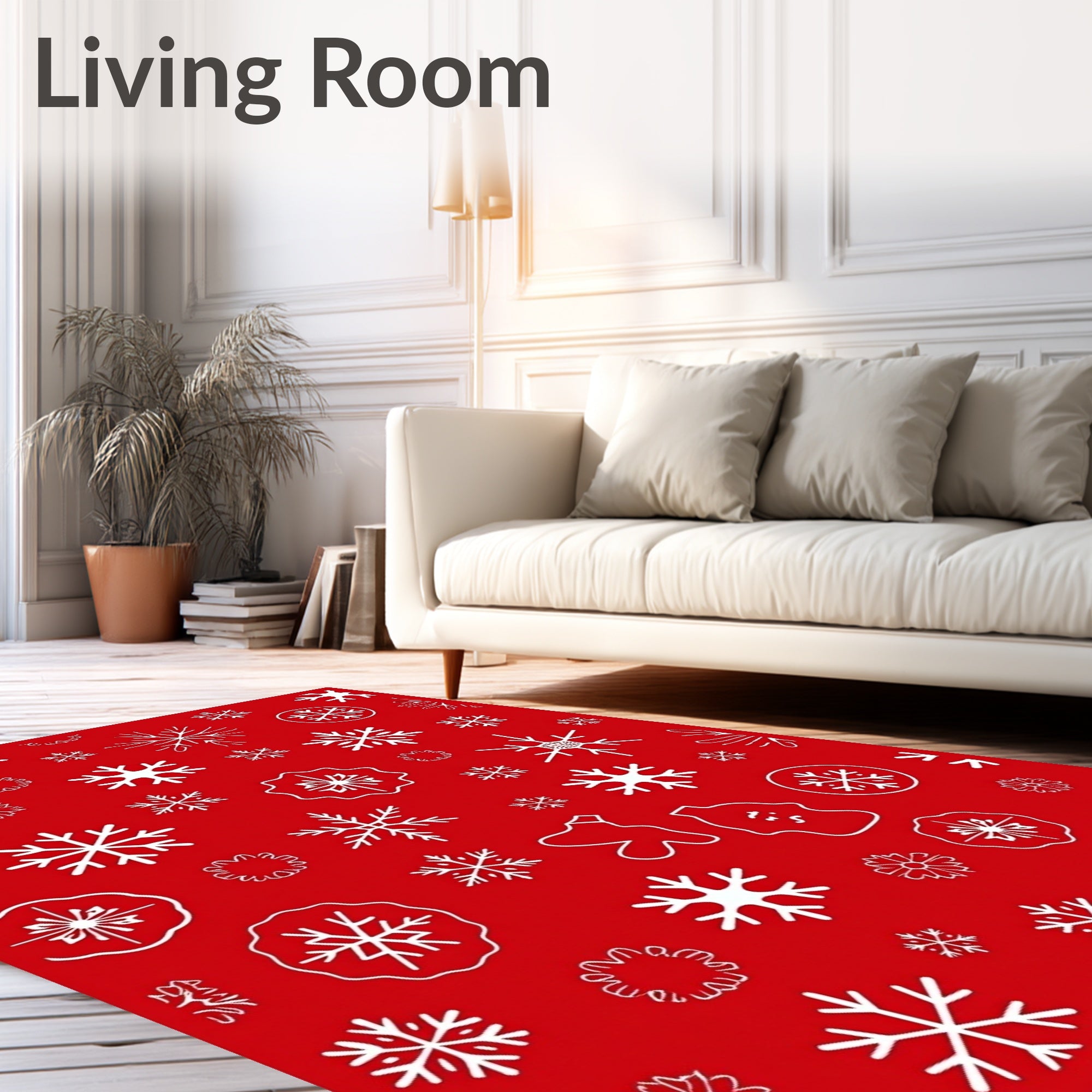 White Snowflakes On Red Field Rug