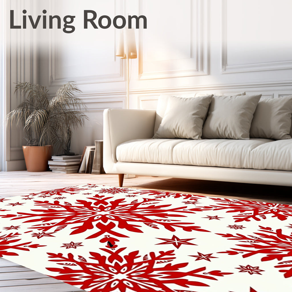 Bold Red Snowflake Repeating Pattern Rug
