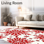 Bold Red Snowflake Repeating Pattern Rug