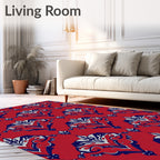 Crimson Red Elaborate Navy White Damask Rug