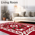 Crimson Reindeer Snowflake Festive Border Rug