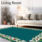 Ornate Green Floral Intertwined Border Rug
