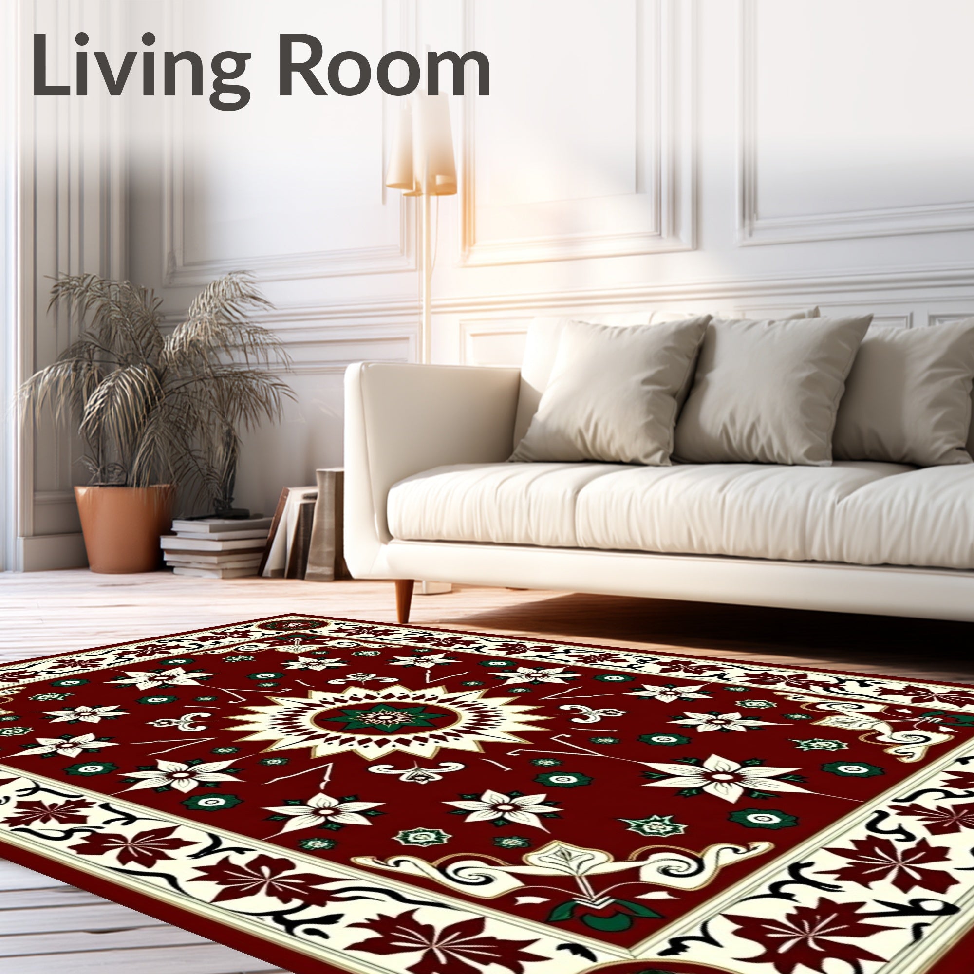 Deep Red Floral Medallion Arrangement Rug