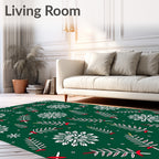 Green Winter Snowflake Branch Arrangement Rug