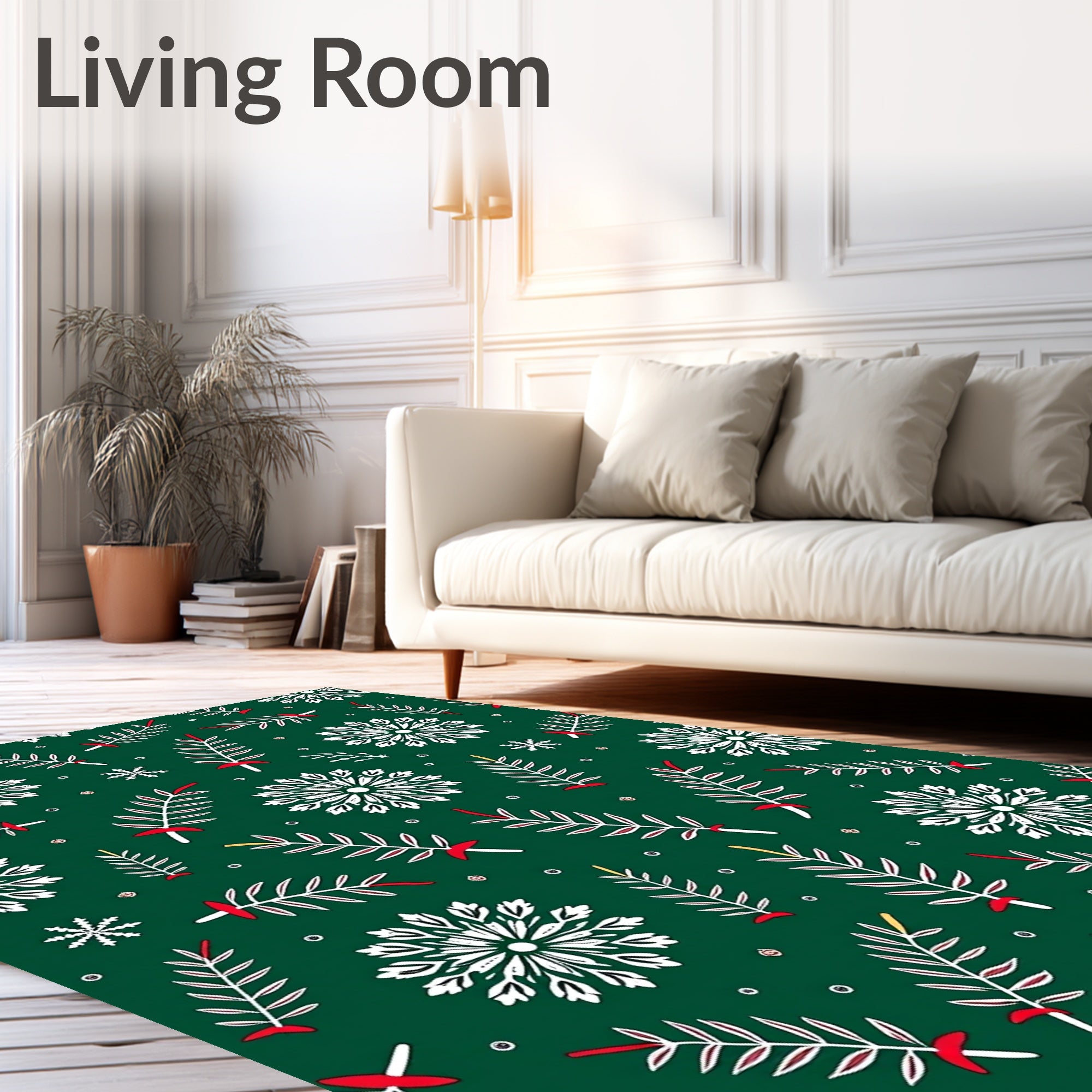 Green Winter Snowflake Branch Arrangement Rug