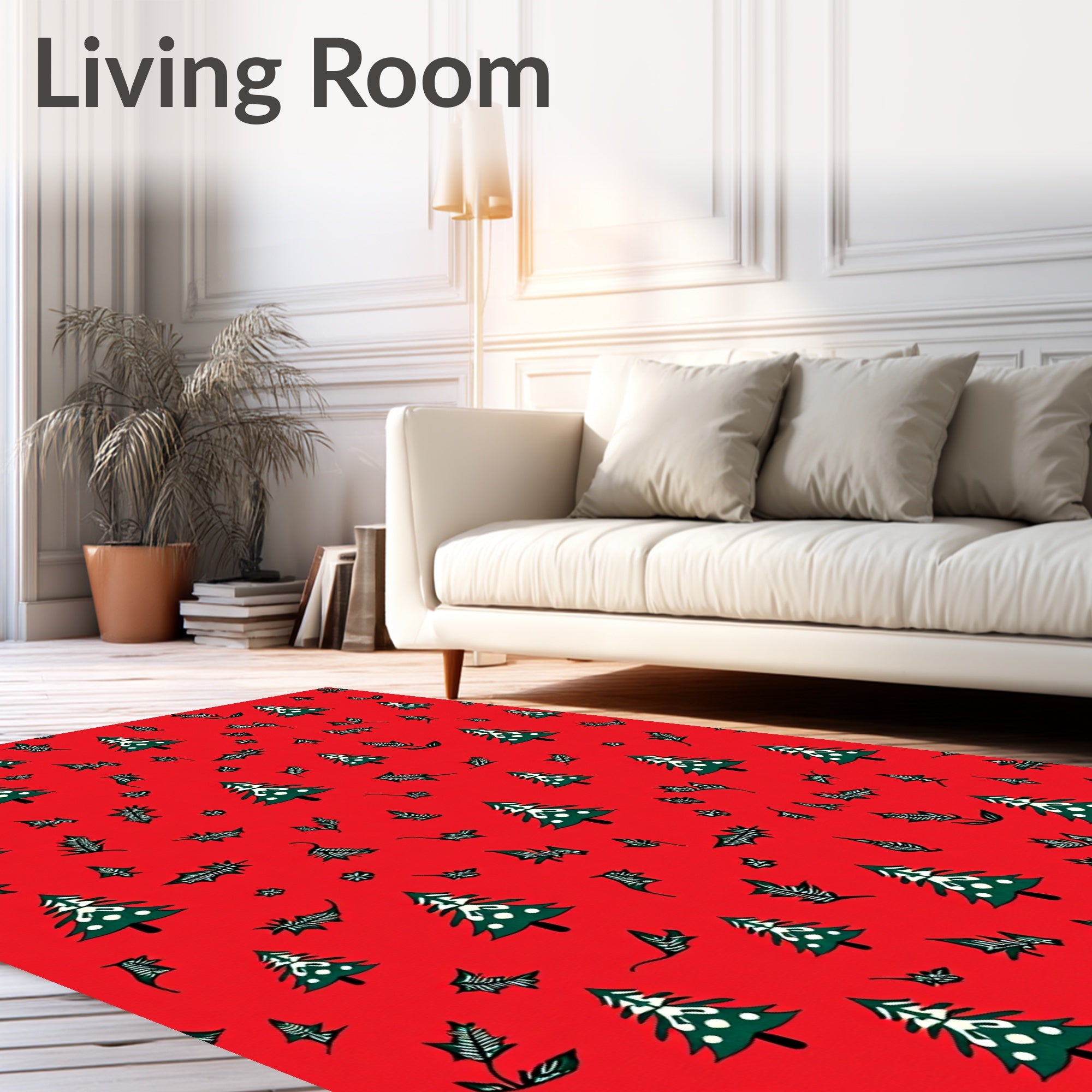 Christmas Tree and Holly Accents Red Rug