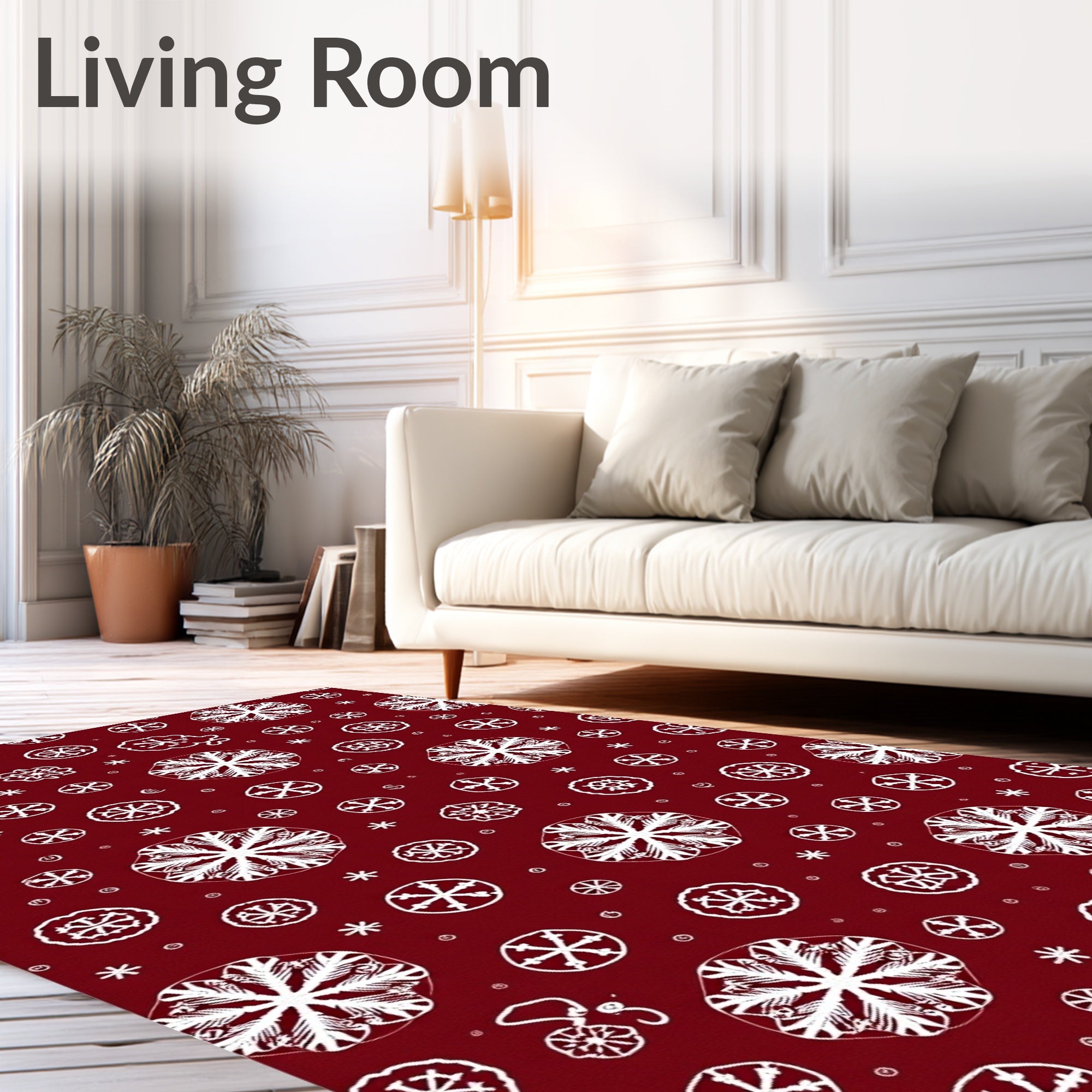 Crimson White Snowflake Medley Rug