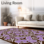 Ornate Lavender Floral Brown Medallion Rug