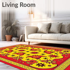Vibrant Red Yellow Starburst Floral Rug