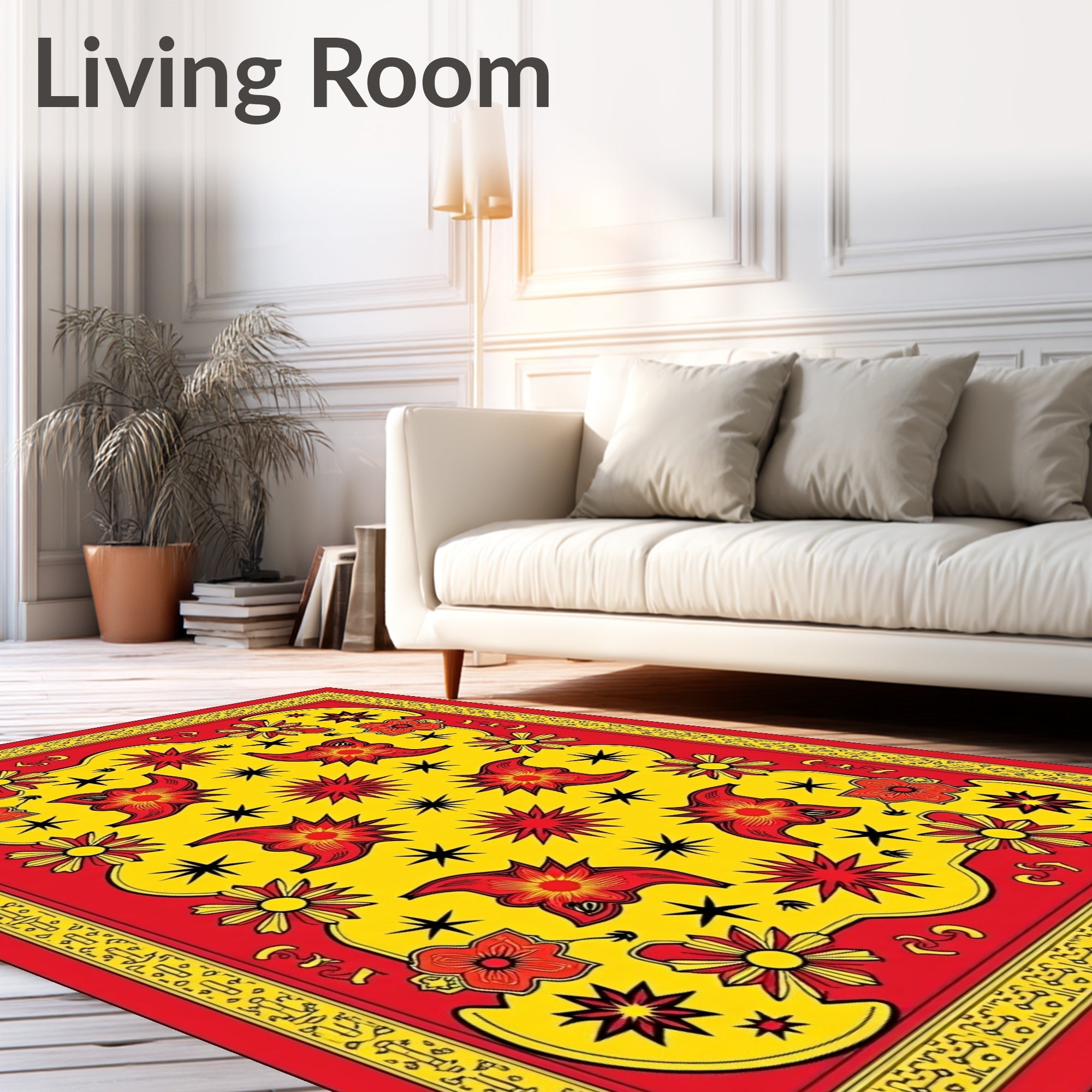 Vibrant Red Yellow Starburst Floral Rug