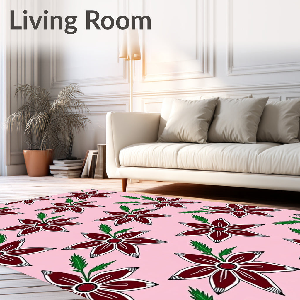 Dark Red Blooming Floral Accents Rug