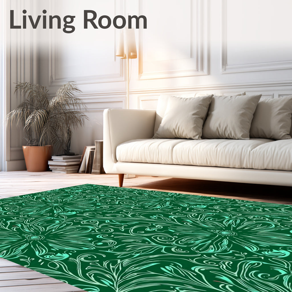 Emerald Green Floral Swirls Rug