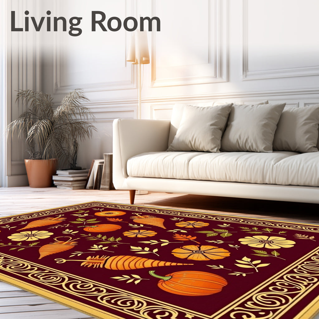 Deep Red Autumn Harvest Botanical Rug
