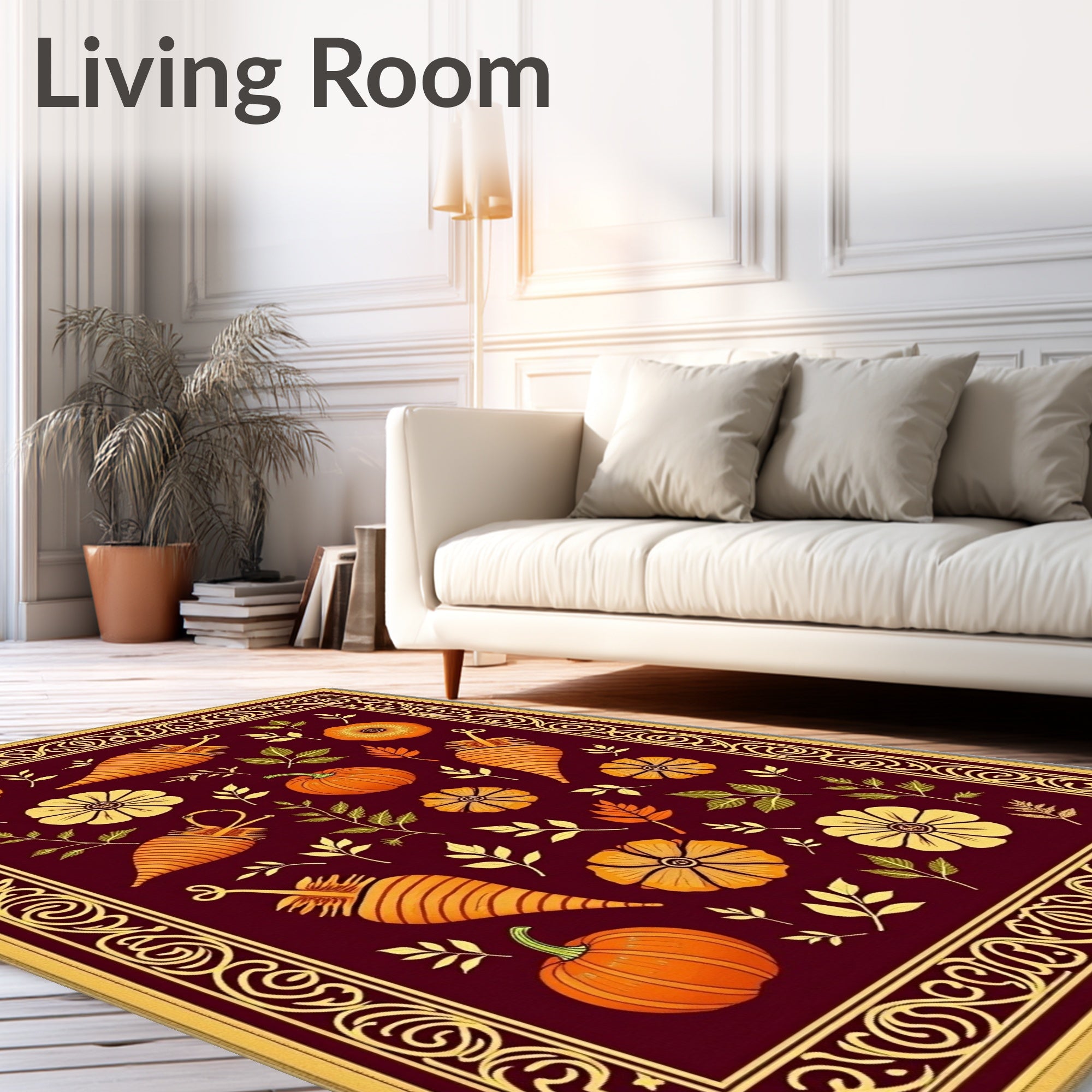 Deep Red Autumn Harvest Botanical Rug